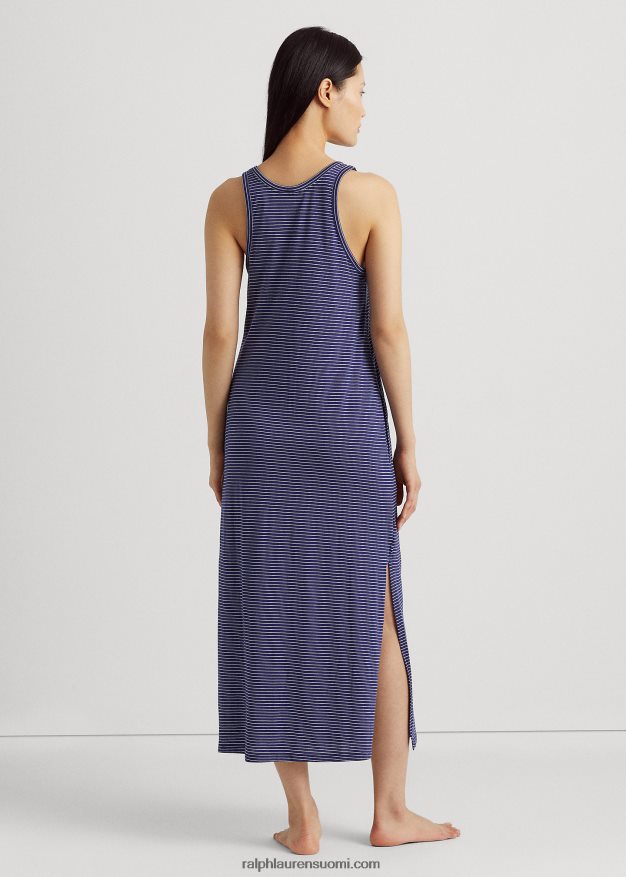 Ralph Lauren naiset raidallinen jerseyhihaton yöpaita 0Z24ZR3957 laivasto raita