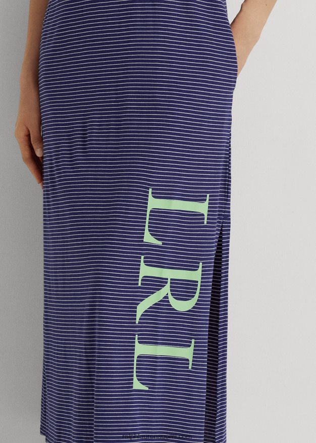 Ralph Lauren naiset raidallinen jerseyhihaton yöpaita 0Z24ZR3957 laivasto raita