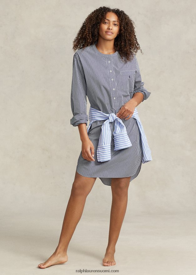 Ralph Lauren naiset raidallinen popliini unipaita 0Z24ZR3017 laivastonsiniset raidat