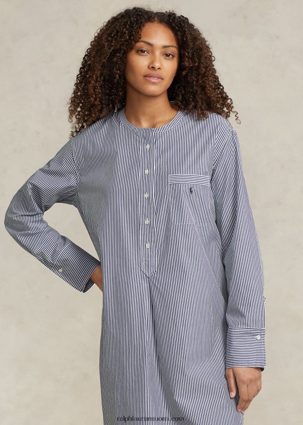 Ralph Lauren naiset raidallinen popliini unipaita 0Z24ZR3017 laivastonsiniset raidat