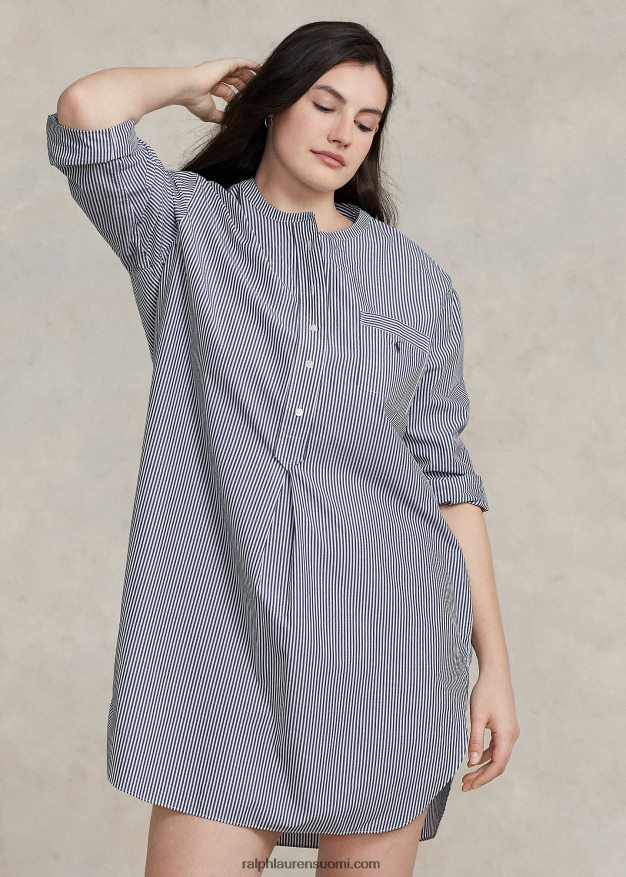 Ralph Lauren naiset raidallinen popliini unipaita 0Z24ZR3017 laivastonsiniset raidat