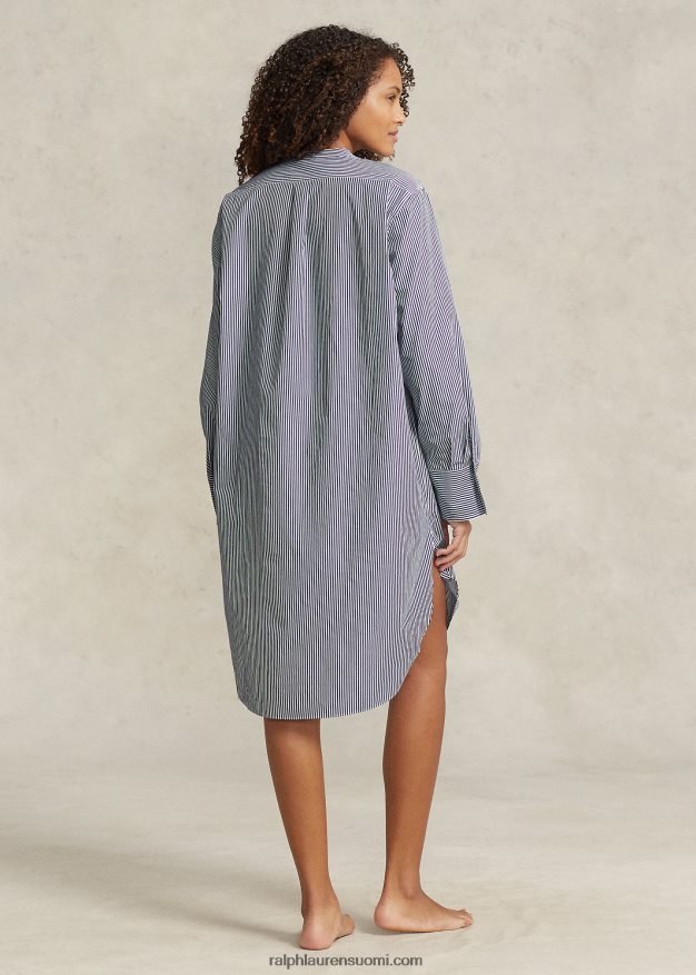 Ralph Lauren naiset raidallinen popliini unipaita 0Z24ZR3017 laivastonsiniset raidat