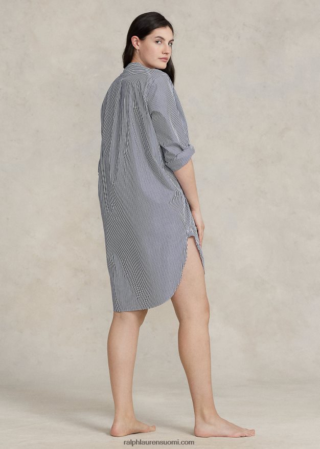 Ralph Lauren naiset raidallinen popliini unipaita 0Z24ZR3017 laivastonsiniset raidat