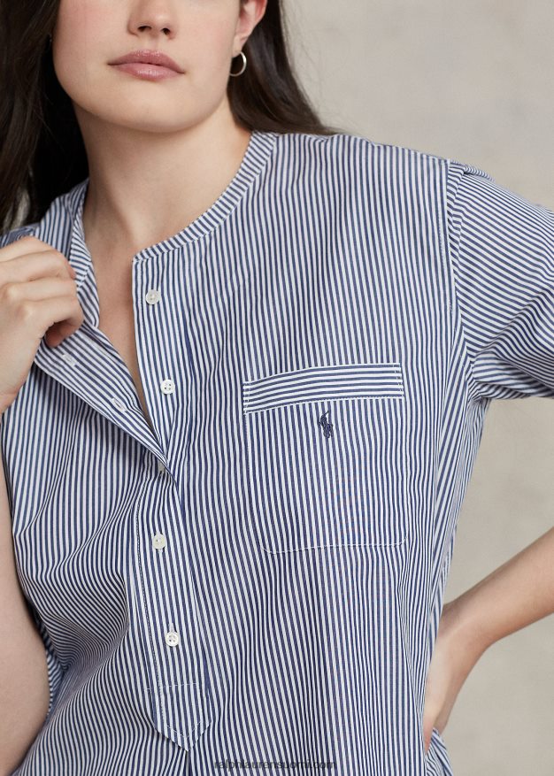 Ralph Lauren naiset raidallinen popliini unipaita 0Z24ZR3017 laivastonsiniset raidat