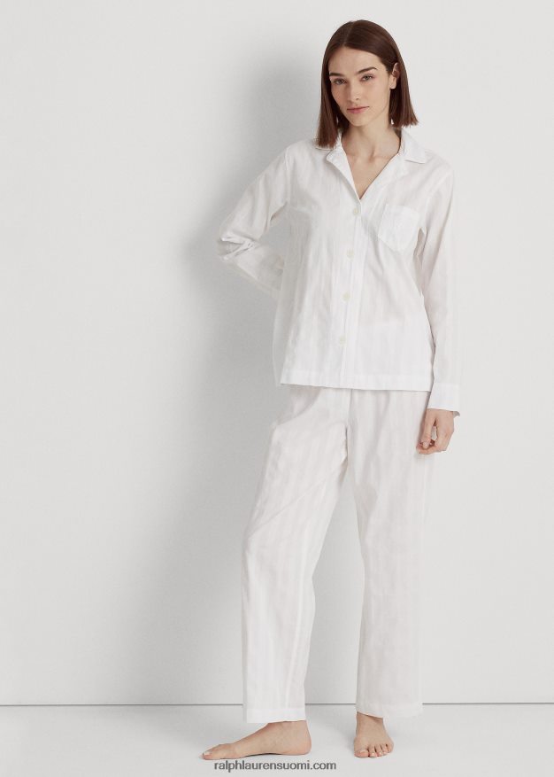 Ralph Lauren naiset raidallinen puuvilla-jacquard-nukkusetti 0Z24ZR4139 valkoinen