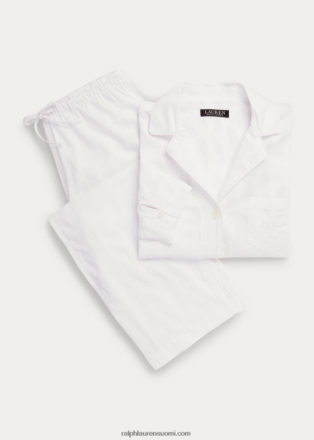 Ralph Lauren naiset raidallinen puuvilla-jacquard-nukkusetti 0Z24ZR4139 valkoinen