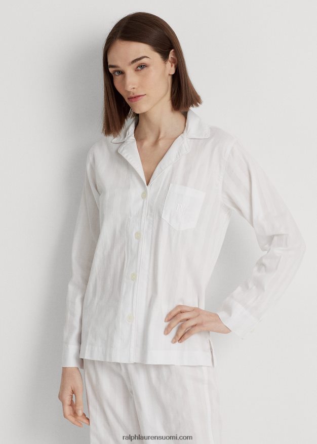 Ralph Lauren naiset raidallinen puuvilla-jacquard-nukkusetti 0Z24ZR4139 valkoinen