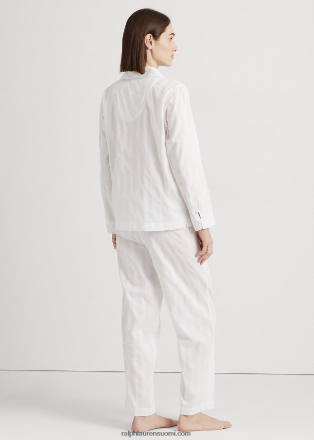 Ralph Lauren naiset raidallinen puuvilla-jacquard-nukkusetti 0Z24ZR4139 valkoinen