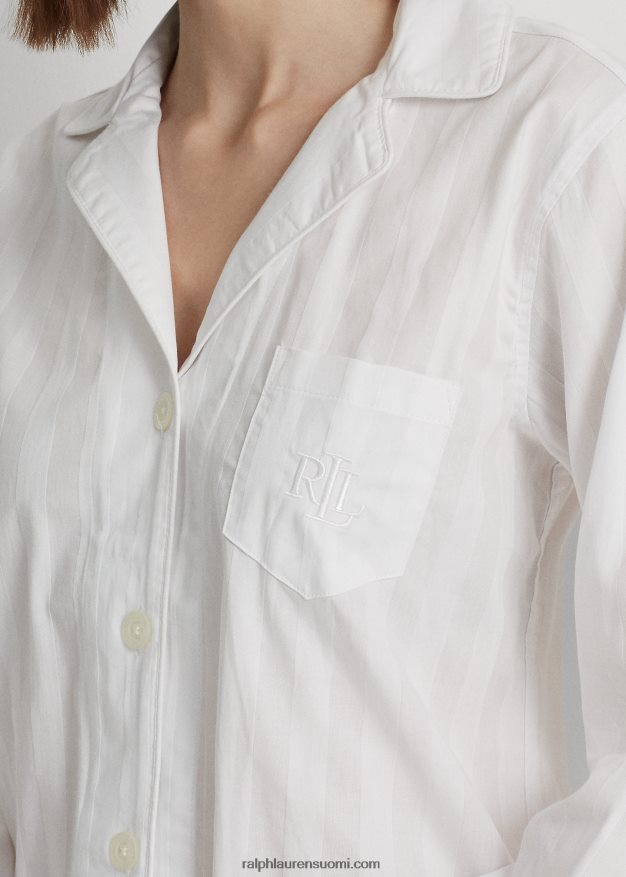 Ralph Lauren naiset raidallinen puuvilla-jacquard-nukkusetti 0Z24ZR4139 valkoinen