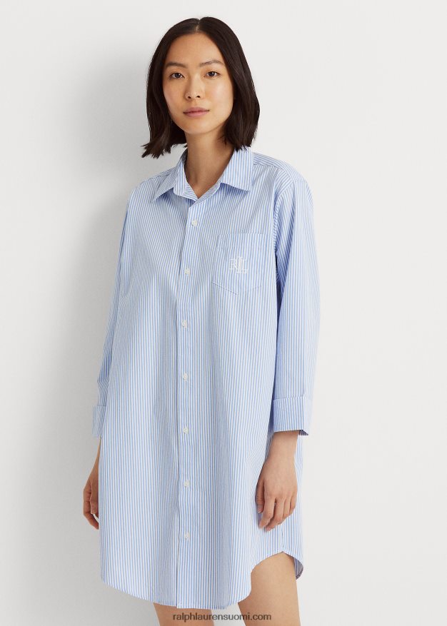 Ralph Lauren naiset raidallinen puuvillainen unipaita 0Z24ZR4259 vaaleansininen raita