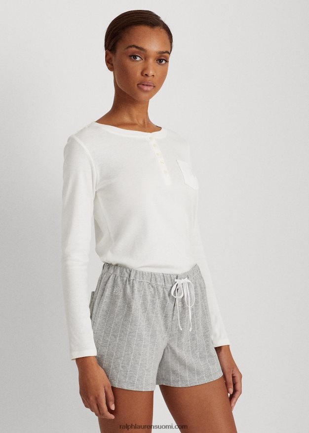 Ralph Lauren naiset raidallinen puuvillasekoite nukkua lyhyesti 0Z24ZR4222 harmaa raita