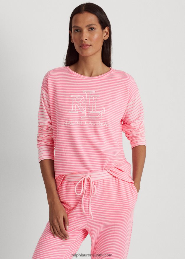 Ralph Lauren naiset raidallinen ranskalainen terry jogger -pyjamasetti 0Z24ZR4150 pinkki printti