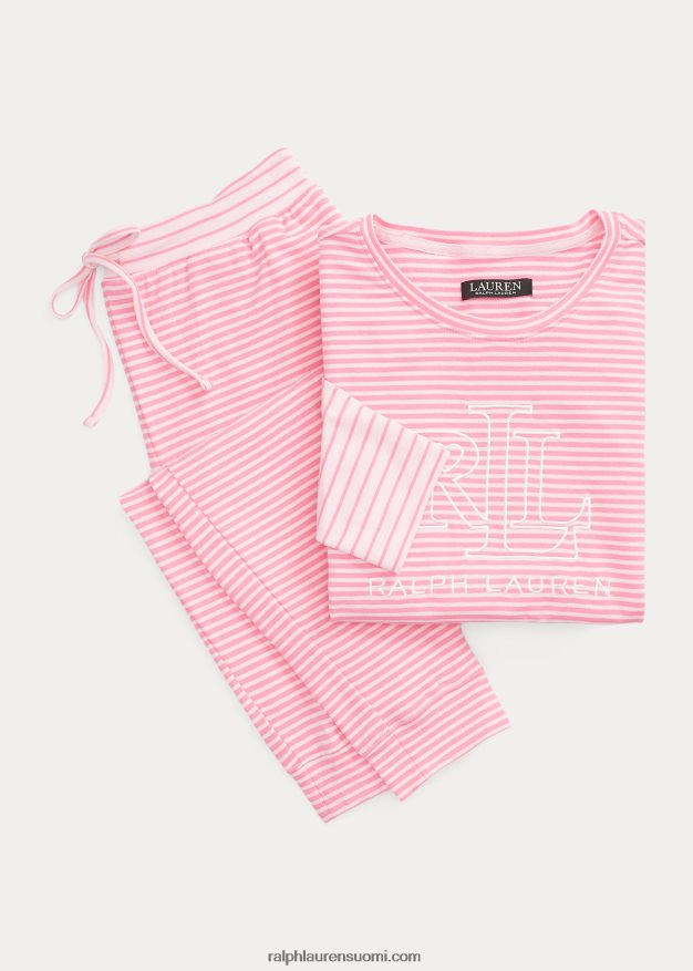 Ralph Lauren naiset raidallinen ranskalainen terry jogger -pyjamasetti 0Z24ZR4150 pinkki printti