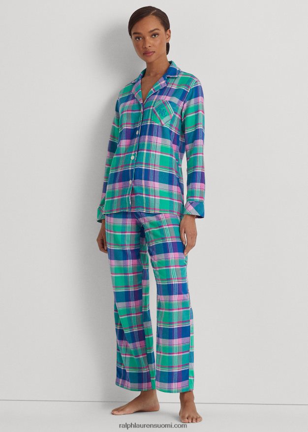 Ralph Lauren naiset ruudullinen harjattu twill-nukkusetti 0Z24ZR4861 sininen ruudullinen