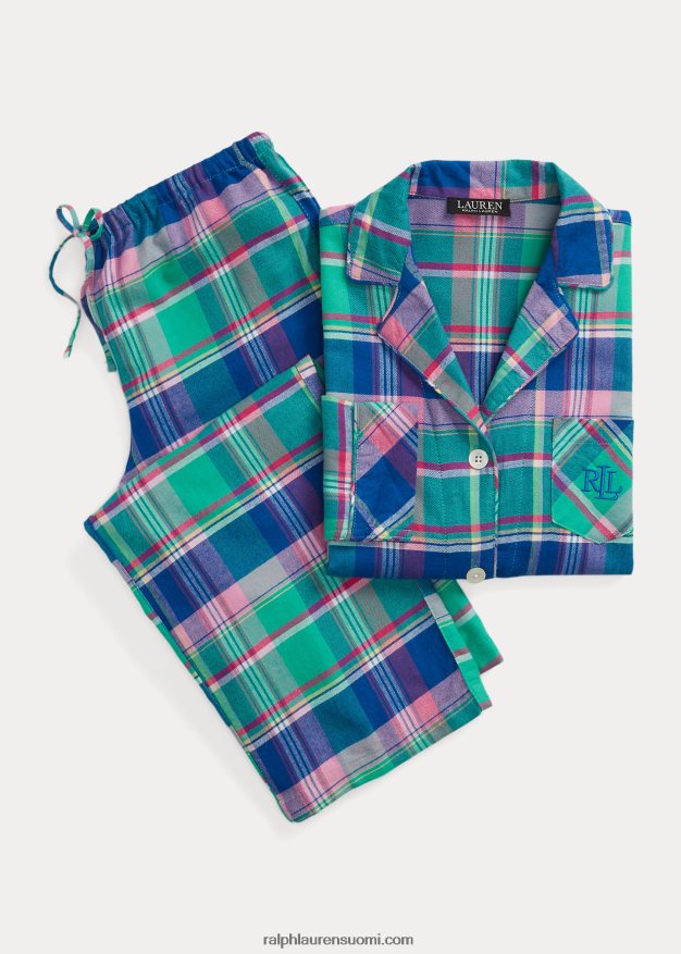 Ralph Lauren naiset ruudullinen harjattu twill-nukkusetti 0Z24ZR4861 sininen ruudullinen
