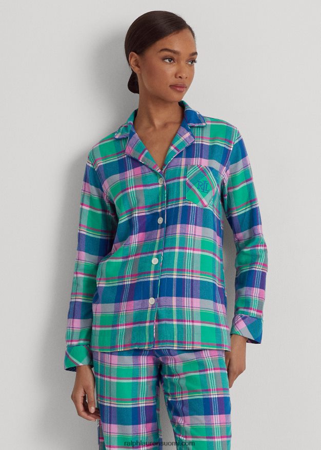 Ralph Lauren naiset ruudullinen harjattu twill-nukkusetti 0Z24ZR4861 sininen ruudullinen