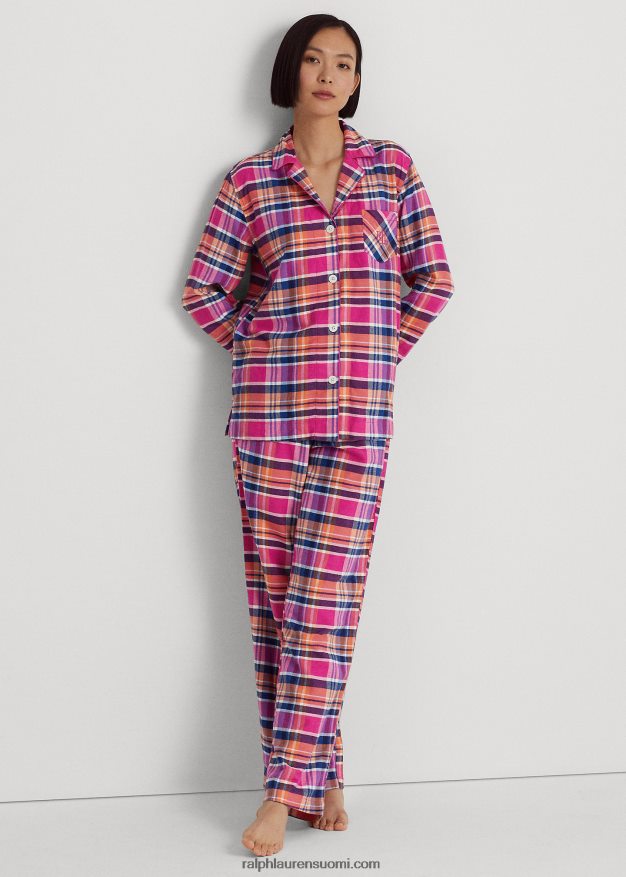 Ralph Lauren naiset ruudullinen harjattu twill-nukkusetti 0Z24ZR9584 vaaleanpunainen ruudullinen