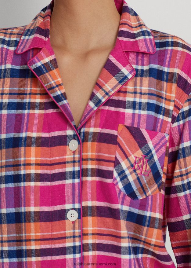 Ralph Lauren naiset ruudullinen harjattu twill-nukkusetti 0Z24ZR9584 vaaleanpunainen ruudullinen