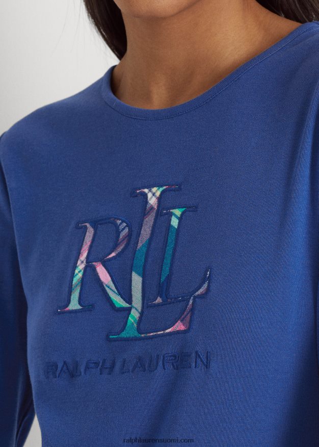 Ralph Lauren naiset ruudullinen pitkähihainen pyjamasetti 0Z24ZR9576 sininen ruudullinen