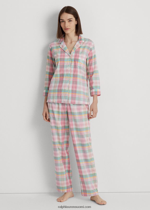 Ralph Lauren naiset ruudullinen puuvillasekoite nurmikon nukkumissetti 0Z24ZR4464 vaaleanpunainen ruudullinen