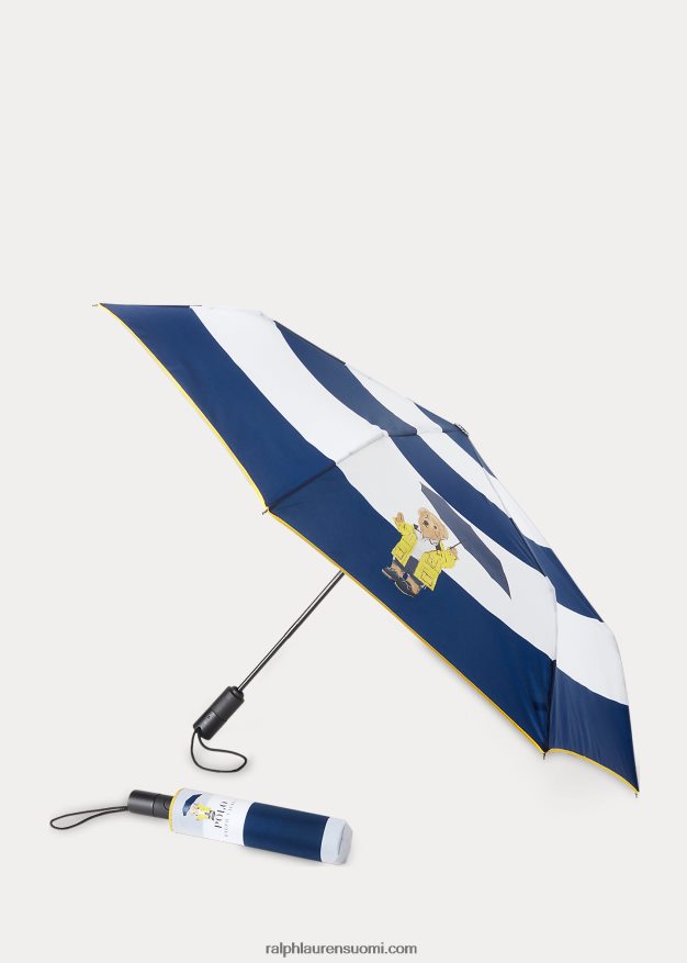 Ralph Lauren sukupuolineutraali sadetakki polo bear kokoontaitettava sateenvarjo 0Z24ZR2696 valkoinen ja laivasto