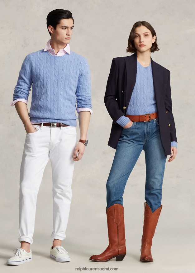 Ralph Lauren sukupuolineutraali ikoninen kaapelineulottu kashmirpusero 0Z24ZR3390 uusi litchfield sininen