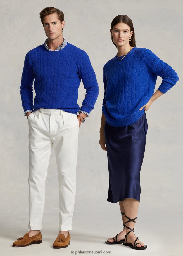 Ralph Lauren sukupuolineutraali ikoninen kaapelineulottu kashmirpusero 0Z24ZR3391 syvä kuninkaallinen