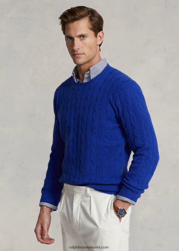 Ralph Lauren sukupuolineutraali ikoninen kaapelineulottu kashmirpusero 0Z24ZR3391 syvä kuninkaallinen