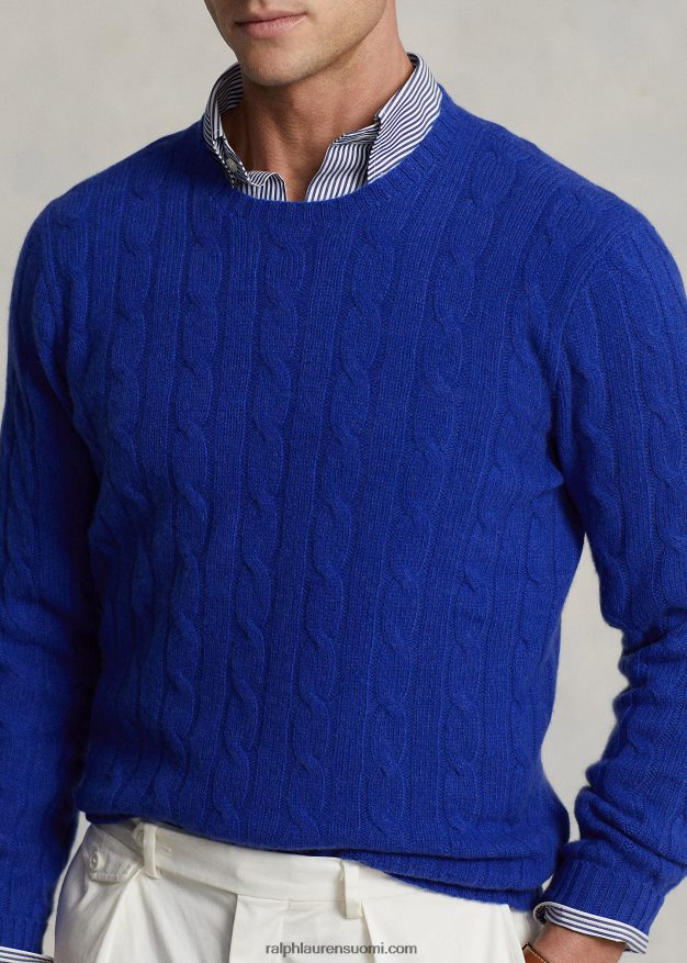 Ralph Lauren sukupuolineutraali ikoninen kaapelineulottu kashmirpusero 0Z24ZR3391 syvä kuninkaallinen