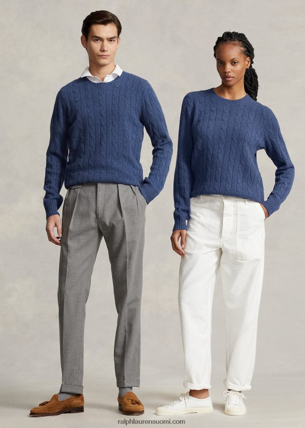 Ralph Lauren sukupuolineutraali ikoninen kaapelineulottu kashmirpusero 0Z24ZR3392 maalaismainen laivastonsininen kanerva