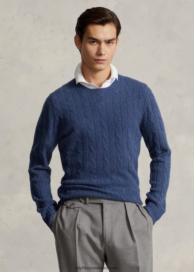 Ralph Lauren sukupuolineutraali ikoninen kaapelineulottu kashmirpusero 0Z24ZR3392 maalaismainen laivastonsininen kanerva