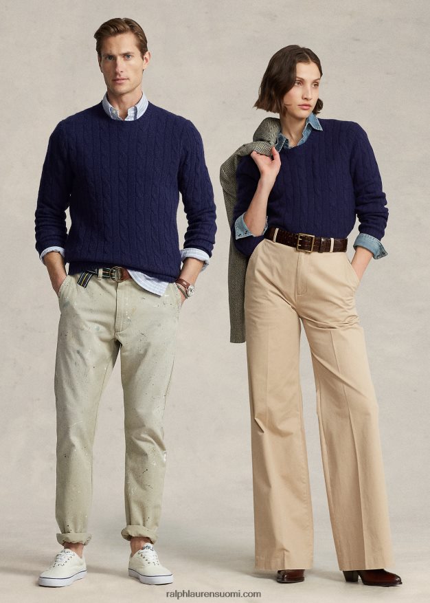 Ralph Lauren sukupuolineutraali ikoninen kaapelineulottu kashmirpusero 0Z24ZR3393 kirkas laivasto