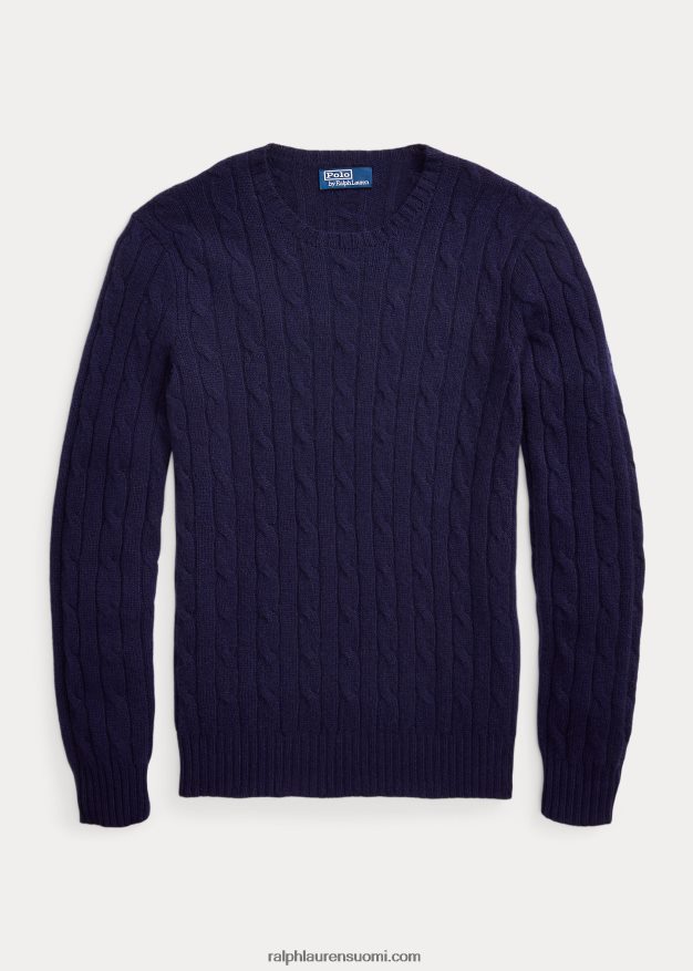 Ralph Lauren sukupuolineutraali ikoninen kaapelineulottu kashmirpusero 0Z24ZR3393 kirkas laivasto