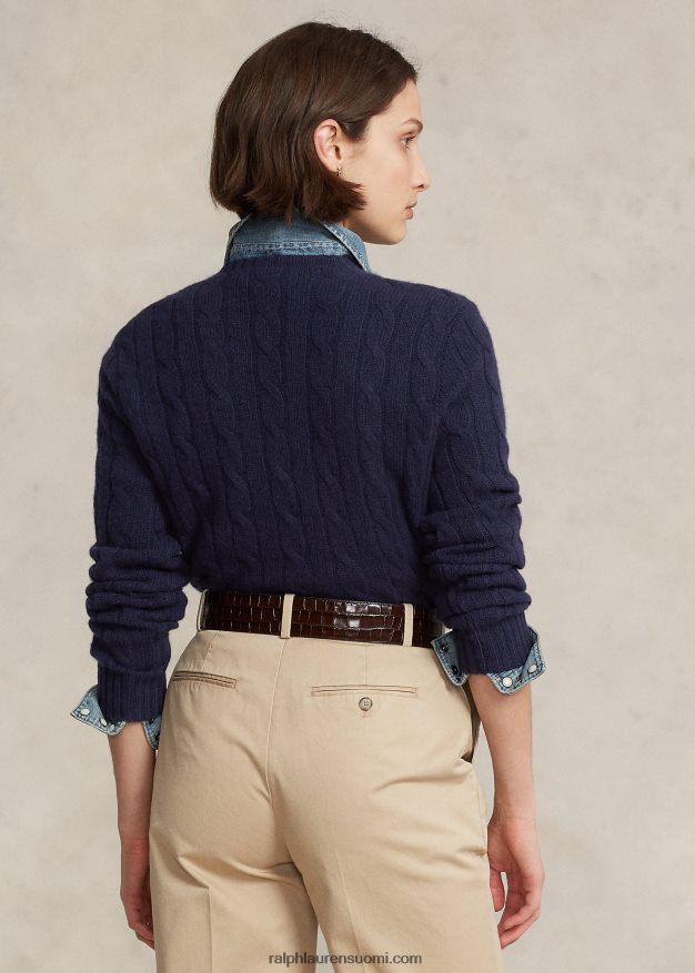 Ralph Lauren sukupuolineutraali ikoninen kaapelineulottu kashmirpusero 0Z24ZR3393 kirkas laivasto