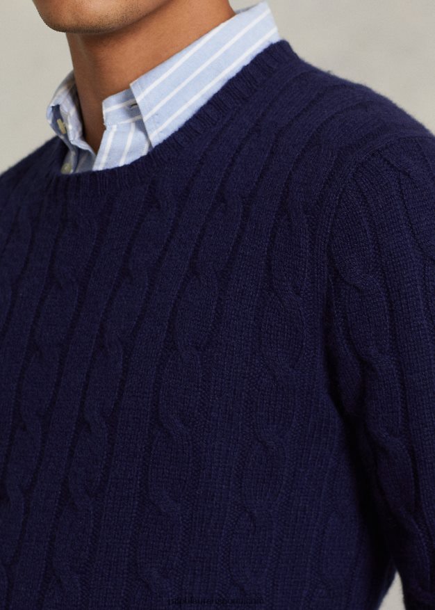 Ralph Lauren sukupuolineutraali ikoninen kaapelineulottu kashmirpusero 0Z24ZR3393 kirkas laivasto