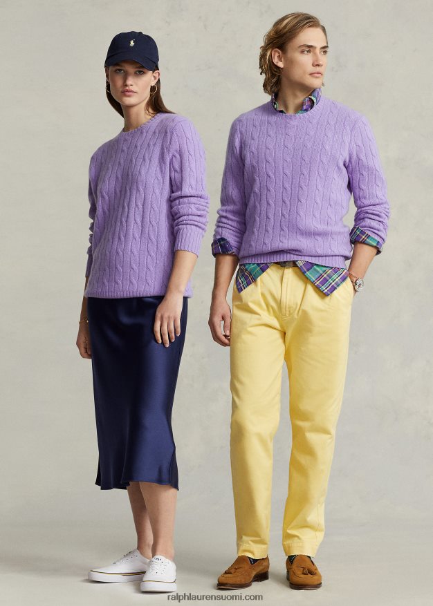 Ralph Lauren sukupuolineutraali ikoninen kaapelineulottu kashmirpusero 0Z24ZR3394 maidstone violetti kanerva