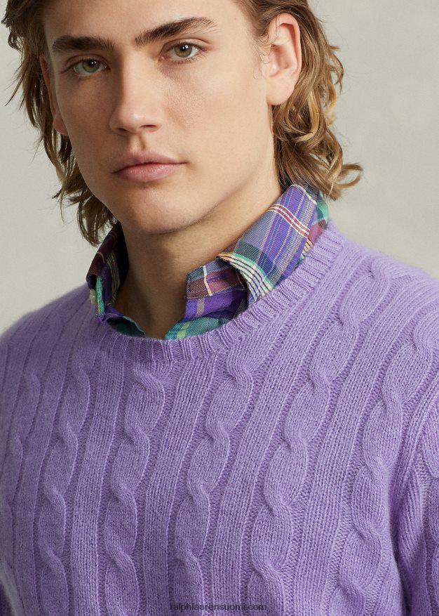 Ralph Lauren sukupuolineutraali ikoninen kaapelineulottu kashmirpusero 0Z24ZR3394 maidstone violetti kanerva