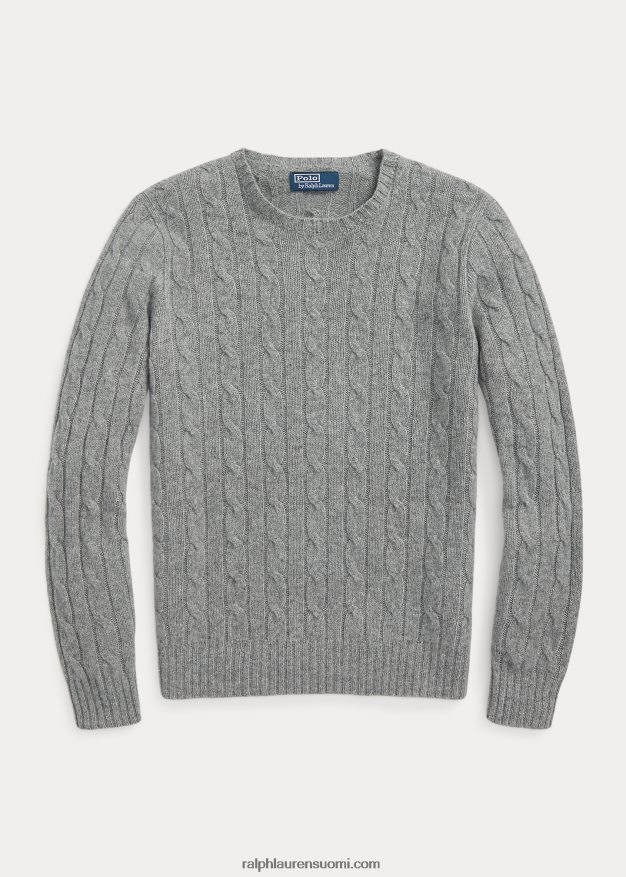 Ralph Lauren sukupuolineutraali ikoninen kaapelineulottu kashmirpusero 0Z24ZR3395 kellanharmaa kanerva