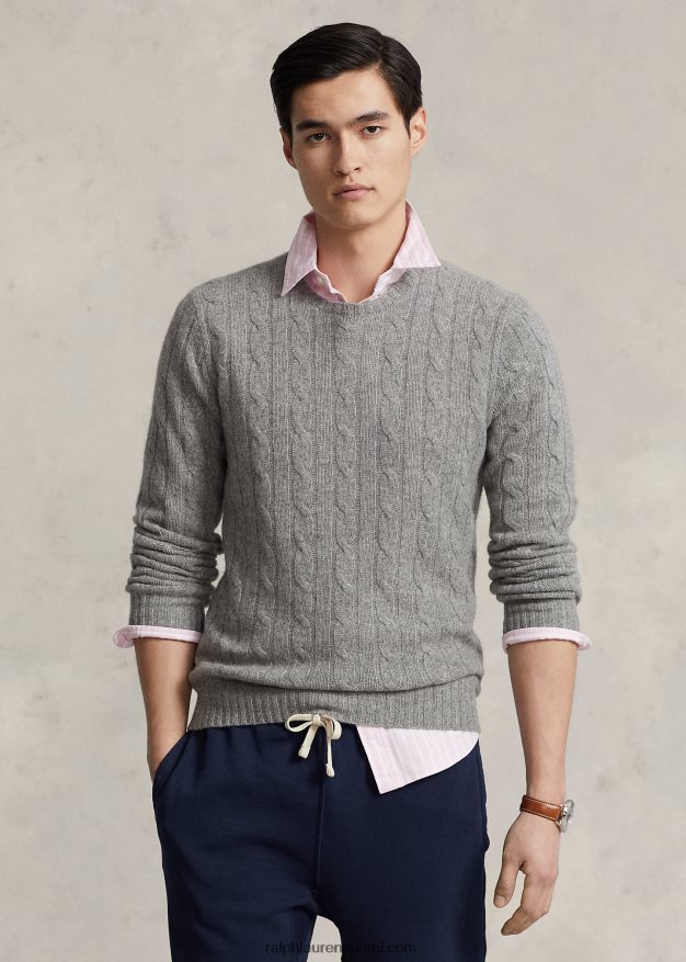 Ralph Lauren sukupuolineutraali ikoninen kaapelineulottu kashmirpusero 0Z24ZR3395 kellanharmaa kanerva