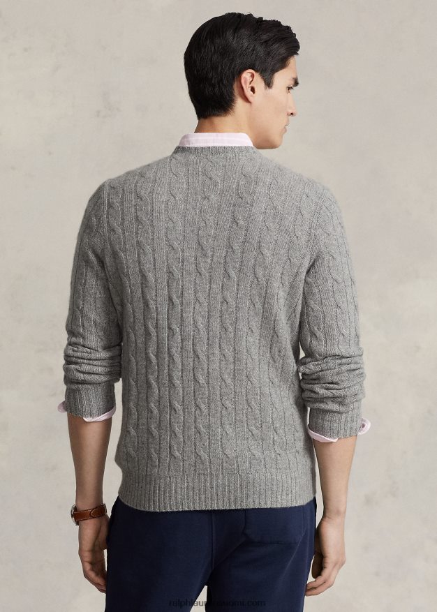 Ralph Lauren sukupuolineutraali ikoninen kaapelineulottu kashmirpusero 0Z24ZR3395 kellanharmaa kanerva