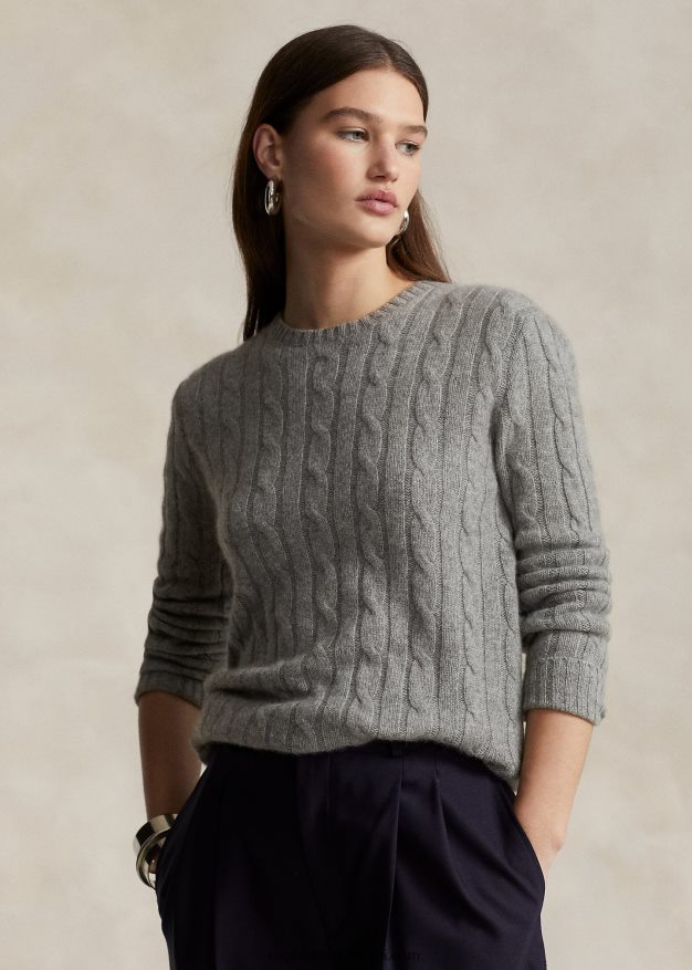 Ralph Lauren sukupuolineutraali ikoninen kaapelineulottu kashmirpusero 0Z24ZR3395 kellanharmaa kanerva