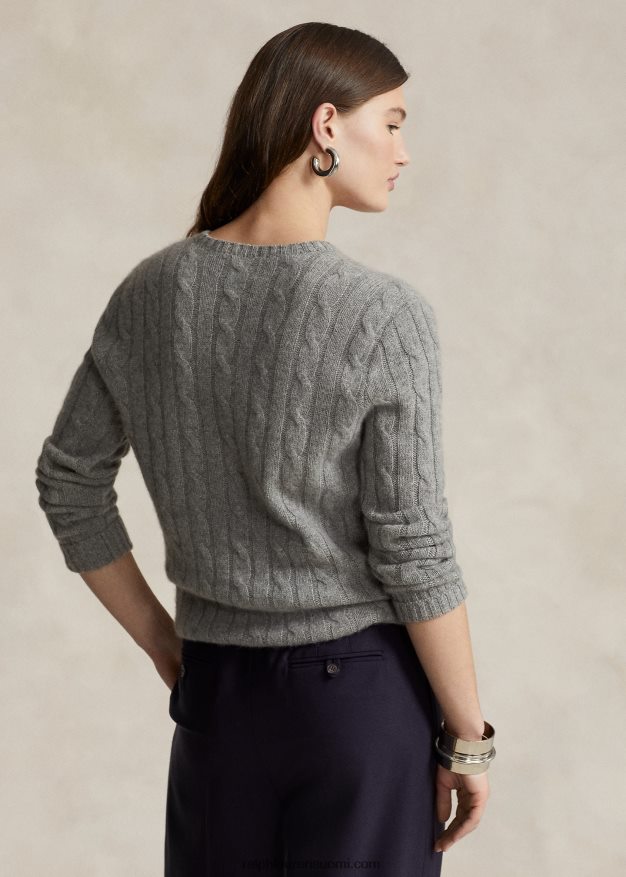 Ralph Lauren sukupuolineutraali ikoninen kaapelineulottu kashmirpusero 0Z24ZR3395 kellanharmaa kanerva