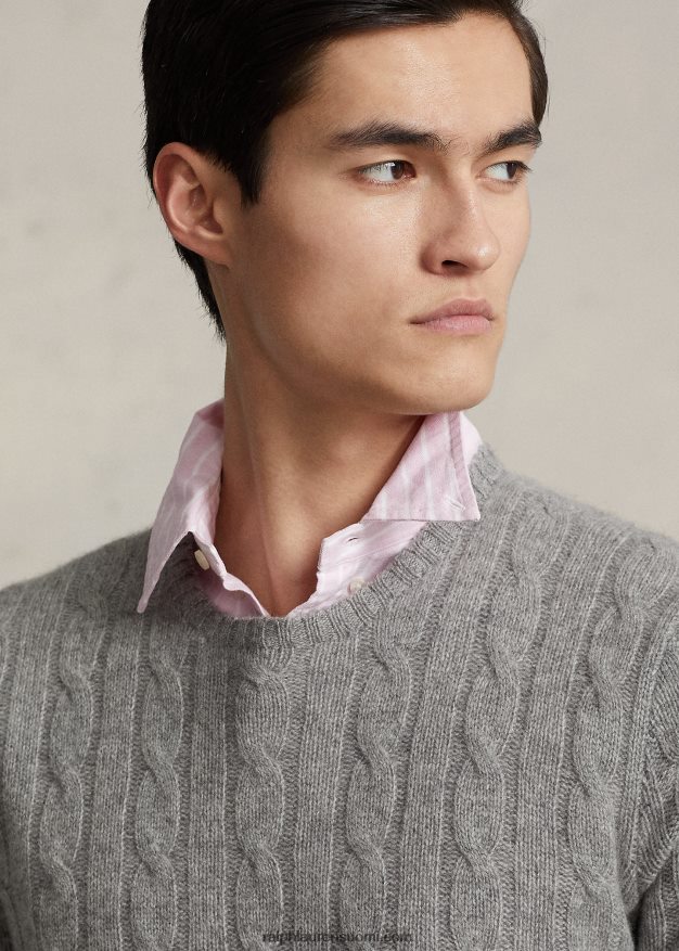 Ralph Lauren sukupuolineutraali ikoninen kaapelineulottu kashmirpusero 0Z24ZR3395 kellanharmaa kanerva