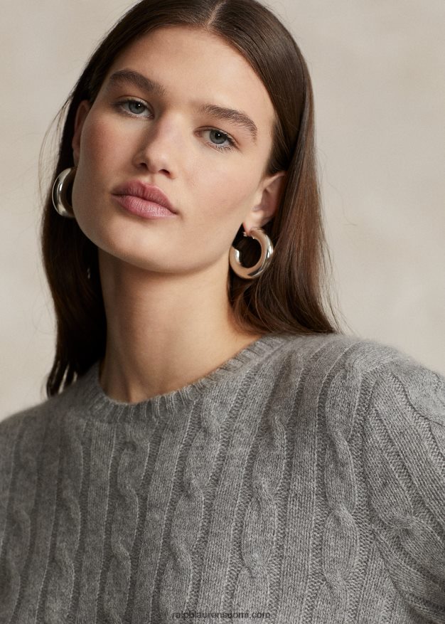 Ralph Lauren sukupuolineutraali ikoninen kaapelineulottu kashmirpusero 0Z24ZR3395 kellanharmaa kanerva