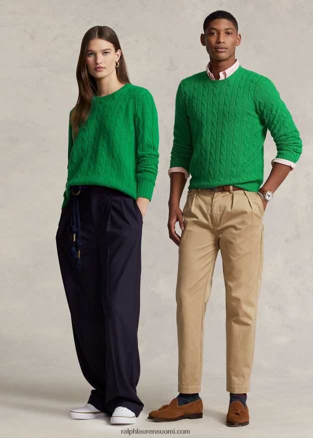 Ralph Lauren sukupuolineutraali ikoninen kaapelineulottu kashmirpusero 0Z24ZR3396 charlie vihreä