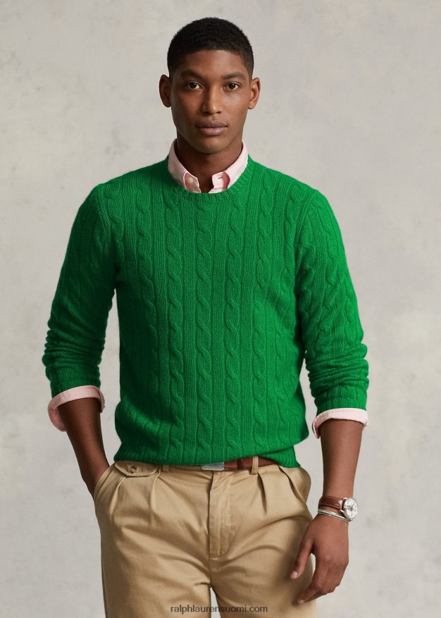 Ralph Lauren sukupuolineutraali ikoninen kaapelineulottu kashmirpusero 0Z24ZR3396 charlie vihreä