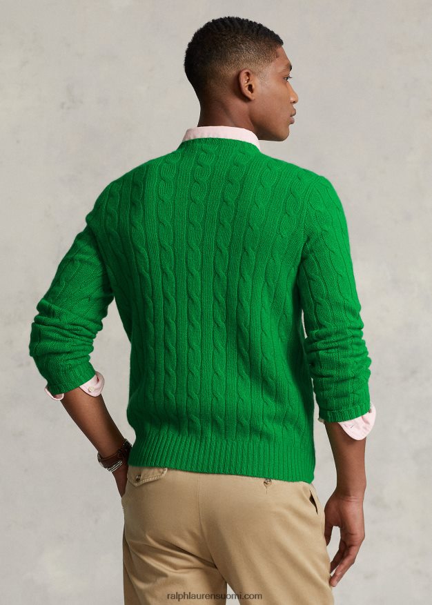 Ralph Lauren sukupuolineutraali ikoninen kaapelineulottu kashmirpusero 0Z24ZR3396 charlie vihreä