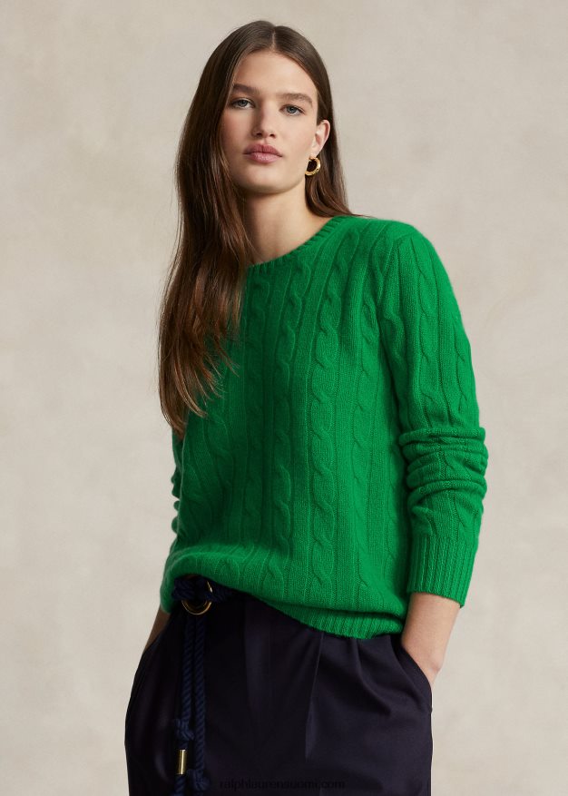 Ralph Lauren sukupuolineutraali ikoninen kaapelineulottu kashmirpusero 0Z24ZR3396 charlie vihreä