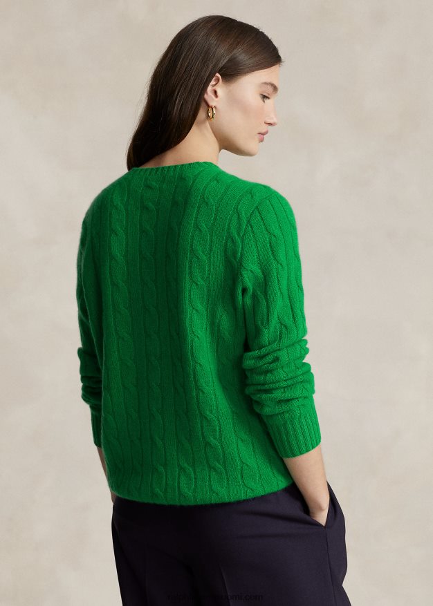 Ralph Lauren sukupuolineutraali ikoninen kaapelineulottu kashmirpusero 0Z24ZR3396 charlie vihreä