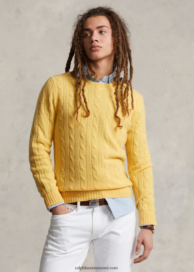 Ralph Lauren sukupuolineutraali ikoninen kaapelineulottu kashmirpusero 0Z24ZR3397 syksy keltainen